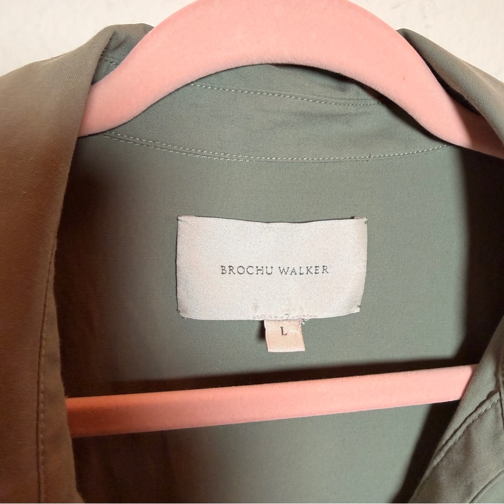 Brochu Walker Olive Green Wool Dress L Button Pockets Quiet Luxury Minimimalist - Picture 7 of 15